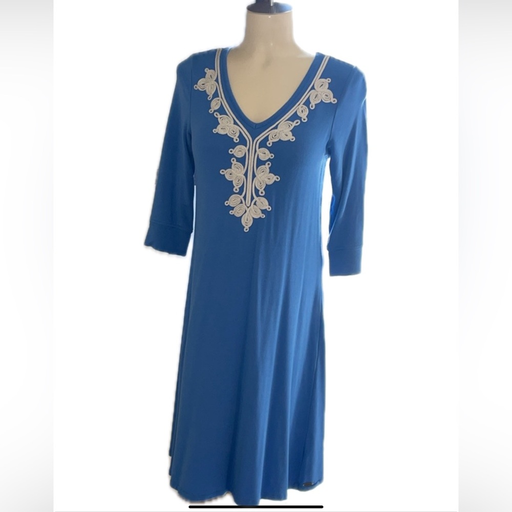 Hatley Blue V neck pull over embroidered super soft, lounging dress .